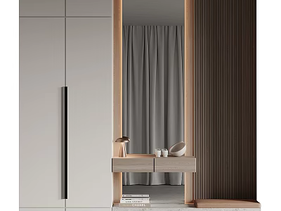 Modern Minimalist Shoe Cabinet With Light Color Sleek Design Mirror And Decorative Table Books 3d model