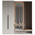 Modern Minimalist Shoe Cabinet With Light Color Sleek Design Mirror And Decorative Table Books