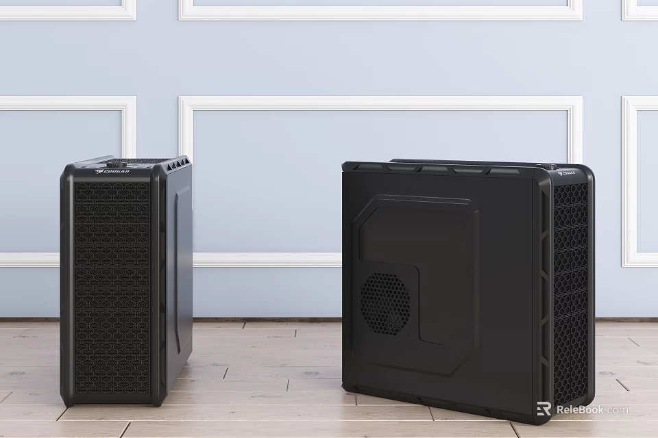 Two Black Modern Computer Cases With Ventilated Mesh Design And Sturdy Build 3d model 