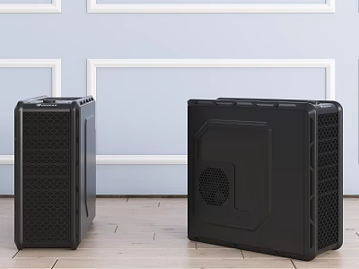 Two Black Modern Computer Cases With Ventilated Mesh Design And Sturdy Build 3d model