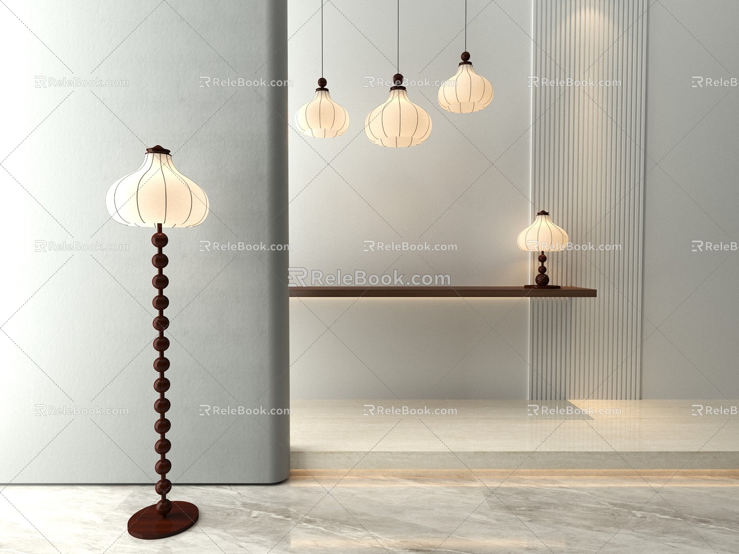 Floor lamp ceiling lamp American retro lamp combination 3d model