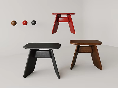 Modern Style Stools In Red Black And Brown Colors With Simple Design 3d model