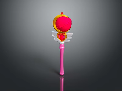 Pink Magic Wand Weapon with Yellow Circle Red Heart and White Wings Design 3d model