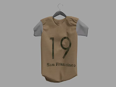 Brown Baseball Jersey With Gray Sleeves Number 19 And San Francisco Print Hanging On Hanger 3d model