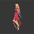 Vibrant Game Anime Character With Golden Hair Red Pink Kimono Golden Headdress And Fringe Decorations