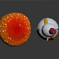 Red Spotted Mushroom And Snowman With Red Hat Yellow Scarf On White Background