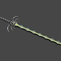 Decorative Sword With Glowing Green Blade Intricate Carvings And Spiked Hilt Design