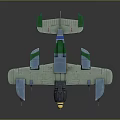 Detailed 3D Rendered Vintage Airplane Model With Blue Body Green Wings And Propeller