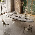 Marble Tea Table And Modern Chairs With Floor To Ceiling Windows And Chandelier
