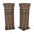 Pair of Intricate Carved Decorative Vintage Columns with Stone Texture Details