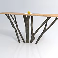 Rustic Console Table With Wooden Top Branch Like Legs And Lemon On White Plate