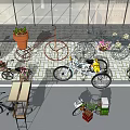 Creative Garden Decor With Bicycle Planters And Potted Plants On Stone Paved Outdoor Area