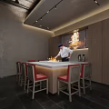 Private Dining Booth Interior with Chef Preparing Over Flames Square Countertop Wooden Chairs