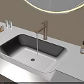 Modern Bathroom Vanity With White Sink Silver Faucet Round Mirror And Toiletries