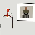 Modern Red Wall Lamp Mounted Beside Abstract Artwork On Gray Wall 3d model