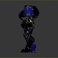 Human Character In Blue Mech Suit With Detailed Armor And Glowing Accents 3d model
