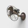 Wall Mounted Retro Fan with Metal Cage and Brown Base Classic Design