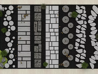 Various Stepping Stones Design With Circular Square Slabs And Green Plants In Garden 3d model