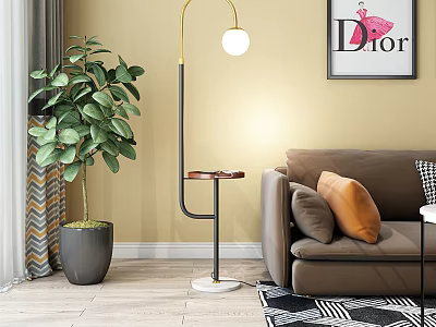 Modern Floor Lamp In Living Room With Sofa Green Plant And Wall Art 3d model