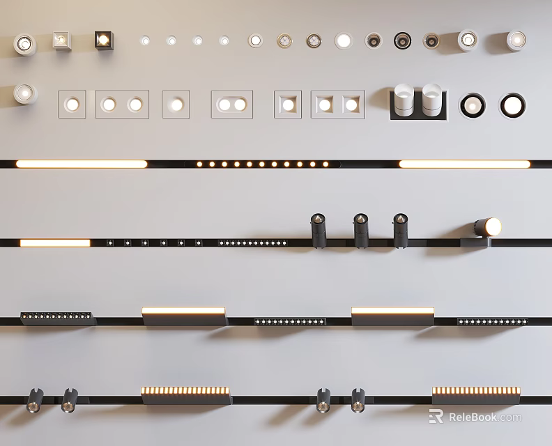 Modern Downlights and Spotlights Various Types for Home Interior Lighting Design 3d model 