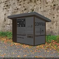 Wooden White Coffee Kiosk Exterior With Illuminated Roof Lights Menu Board And Coffee Sign