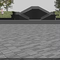 Illuminated Commercial Landscape with Decorative Light Rings Trees Steps and Flowers
