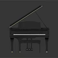 Black Grand Piano With Matching Black Bench On White Background As Household Item