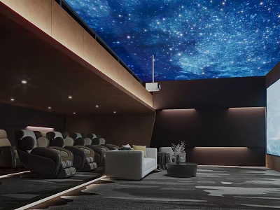 Luxurious Home Theater With Starry Sky Ceiling Comfortable Seating And Large Projection Screen 3d model