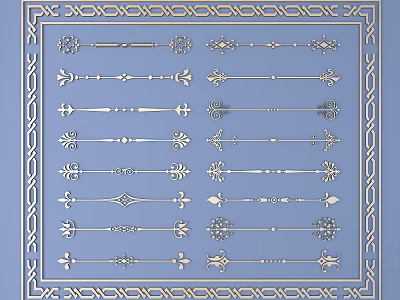 Elegant Carved Ornamental Patterns With Intricate Borders And White Designs On Blue Background 3d model