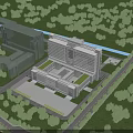 Modern Hospital Building With Contemporary Design Surrounded by Green Trees and Access Roads