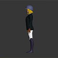 Equestrian Rider In Blue Helmet Blonde Hair And Horse Companion