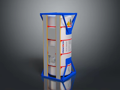 Cylindrical Equipment With Blue Support Frame And Inogen Brand Label 3d model