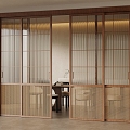 Middle-ancient style sliding door rattan Changhong glass four sliding doors 3d model