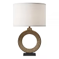 Elegant Table Lamp With White Lampshade And Circular Perforated Brass Base 3d model