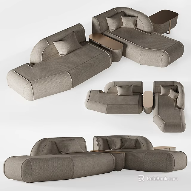 Modern Modular Sofa Set With Fabric Upholstery Accent Pillows And Side Table 3d model 