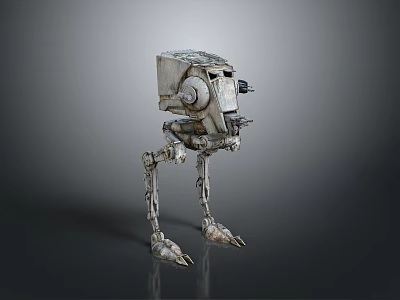 Sci Fi Mechanical Walker With Four Metal Legs And Rough Surface Design 3d model