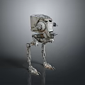 Sci Fi Mechanical Walker With Four Metal Legs And Rough Surface Design