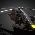 U.S. Army Military Helicopter With Detailed Interior Seats Ropes And Machine Gun