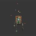 Pixel Style Character With Green Hat Goggles Brown Backpack And Colorful Scattered Blocks