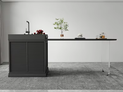 Modern Kitchen Interior Design With Black Island Counter Green Plant And Red Fruits 3d model
