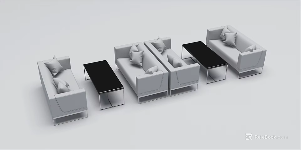 Modern Sofa And Coffee Table Set With Glass Top Metal Frame White Cushions 3d model 