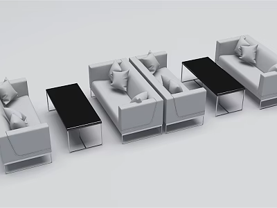 Modern Sofa And Coffee Table Set With Glass Top Metal Frame White Cushions 3d model