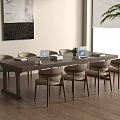 Modern Conference Table with Six Chairs Laptop and Plant in Office Space