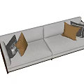 Light Colored Fabric Three Seater Sofa With Decorative Pillows And Dark Armrests 3d model