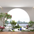 Indoor Landscape Design With Arched Window Plants Stones Water Feature And Wooden Flooring