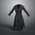 Hooded Long Black Coat with Button Front Design and Flared Silhouette 3d model