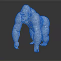 White Gorilla Sculpture in Crouching Pose on Dark Reflective Surface with Detailed Muscular Features