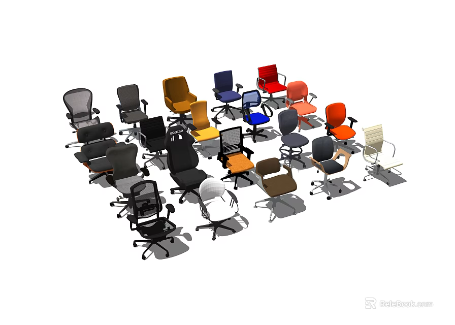 Various Color Office Chairs With Different Styles And Designs For Modern Workspaces 3d model 