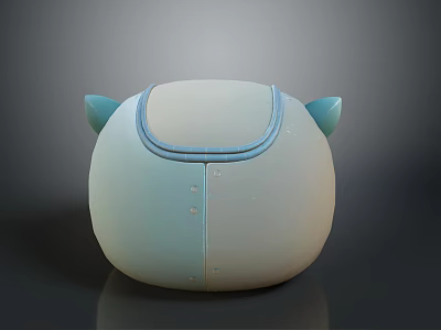 Cartoon Creature Character With Light Blue White Round Body Ears Curved Opening And Small Buttons 3d model