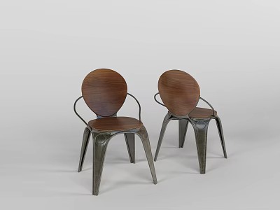 Stylish Modern Leisure Chairs With Wooden Round Backrest And Metal Frame 3d model